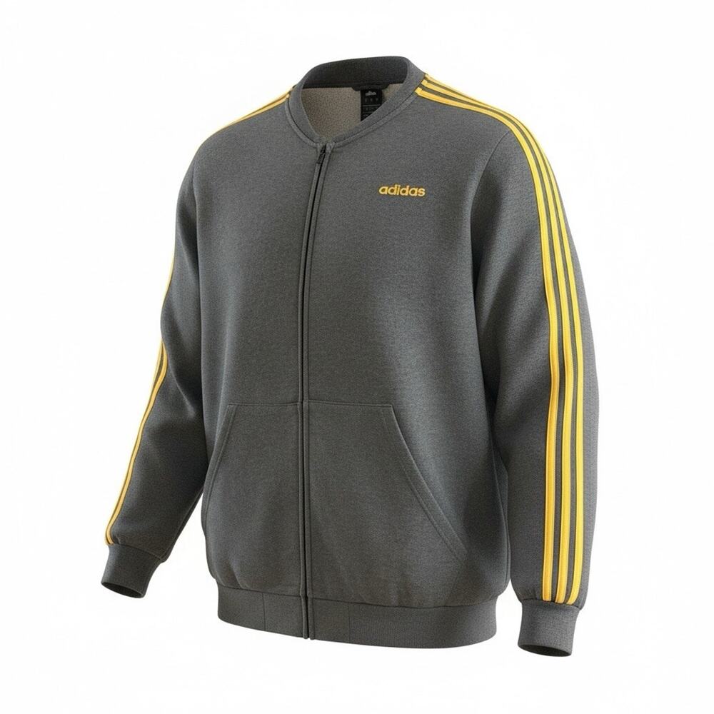 NWOT AIDIDAS FULL ZIP MENS 3 STRIPE SWEATSHIRT GREY/YELLOW 2XL